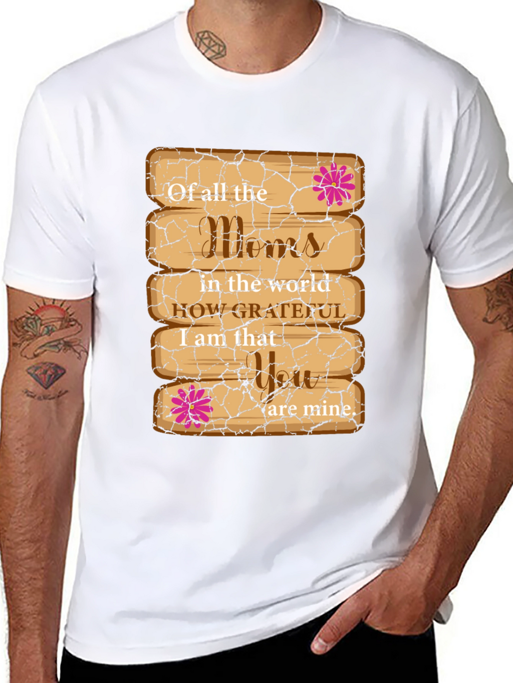 Grateful Mom T-Shirt - Wooden Plank Design
