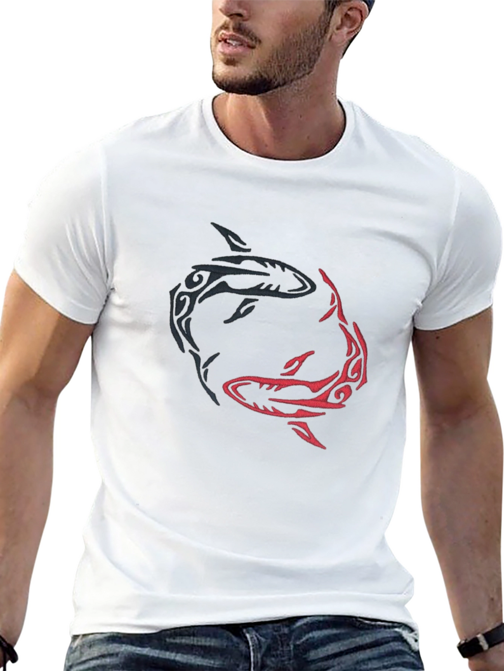 Yin Yang Sharks Graphic Tee - Black Cotton Blend