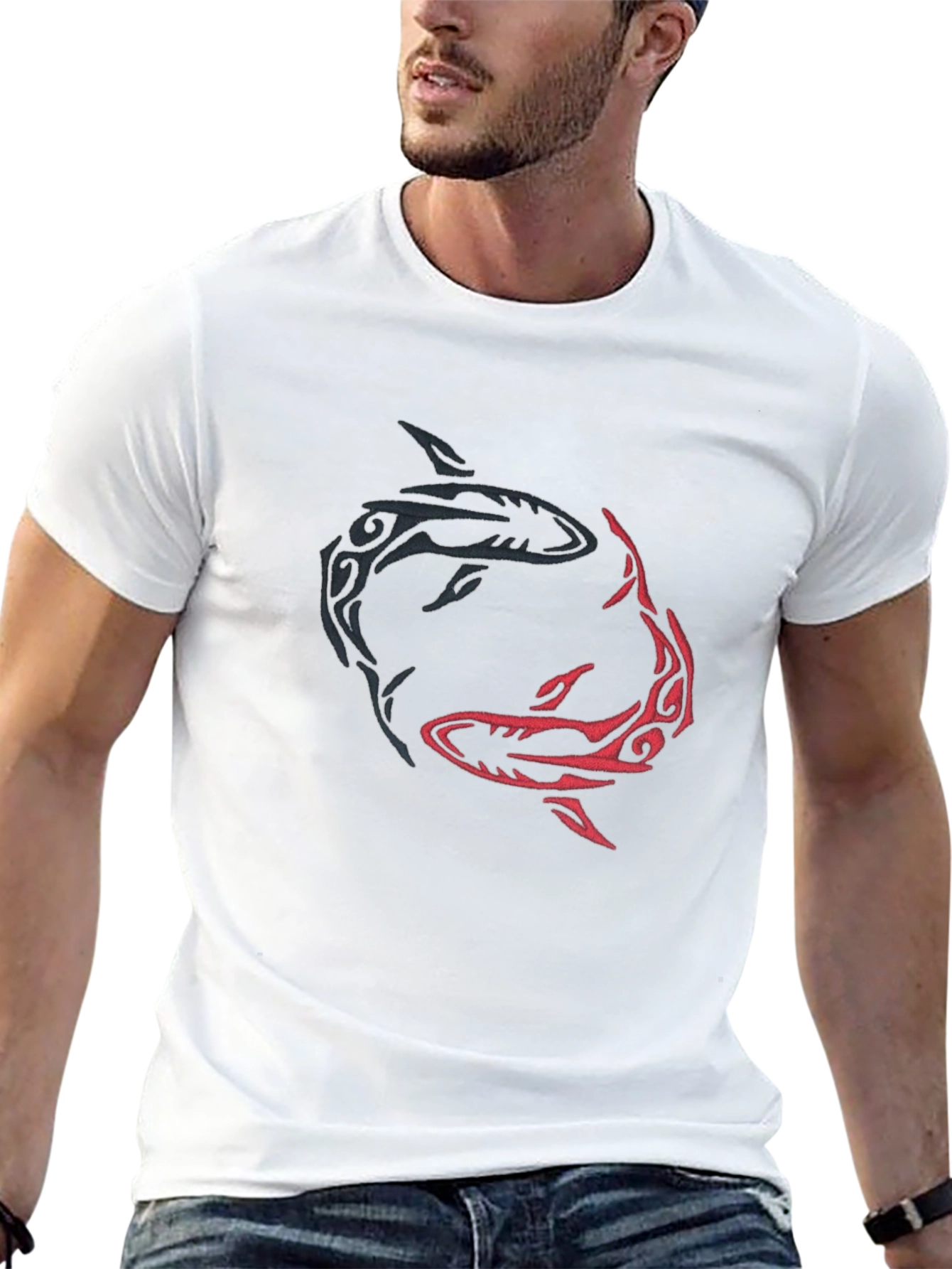 Yin Yang Sharks Graphic Tee - Black Cotton Blend