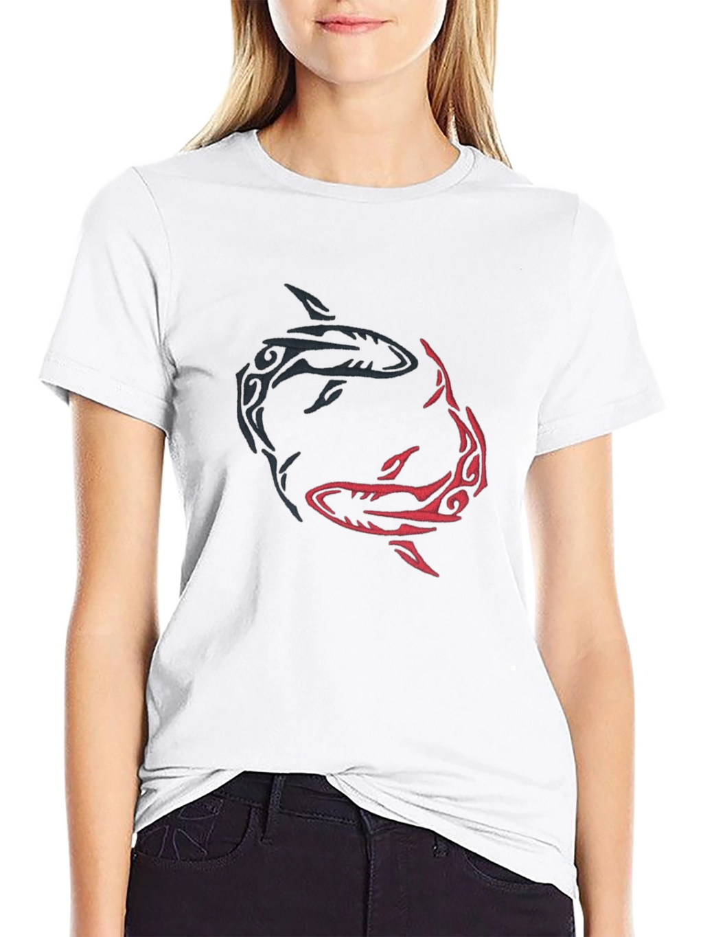 Yin Yang Sharks Graphic Tee - Black Cotton Blend