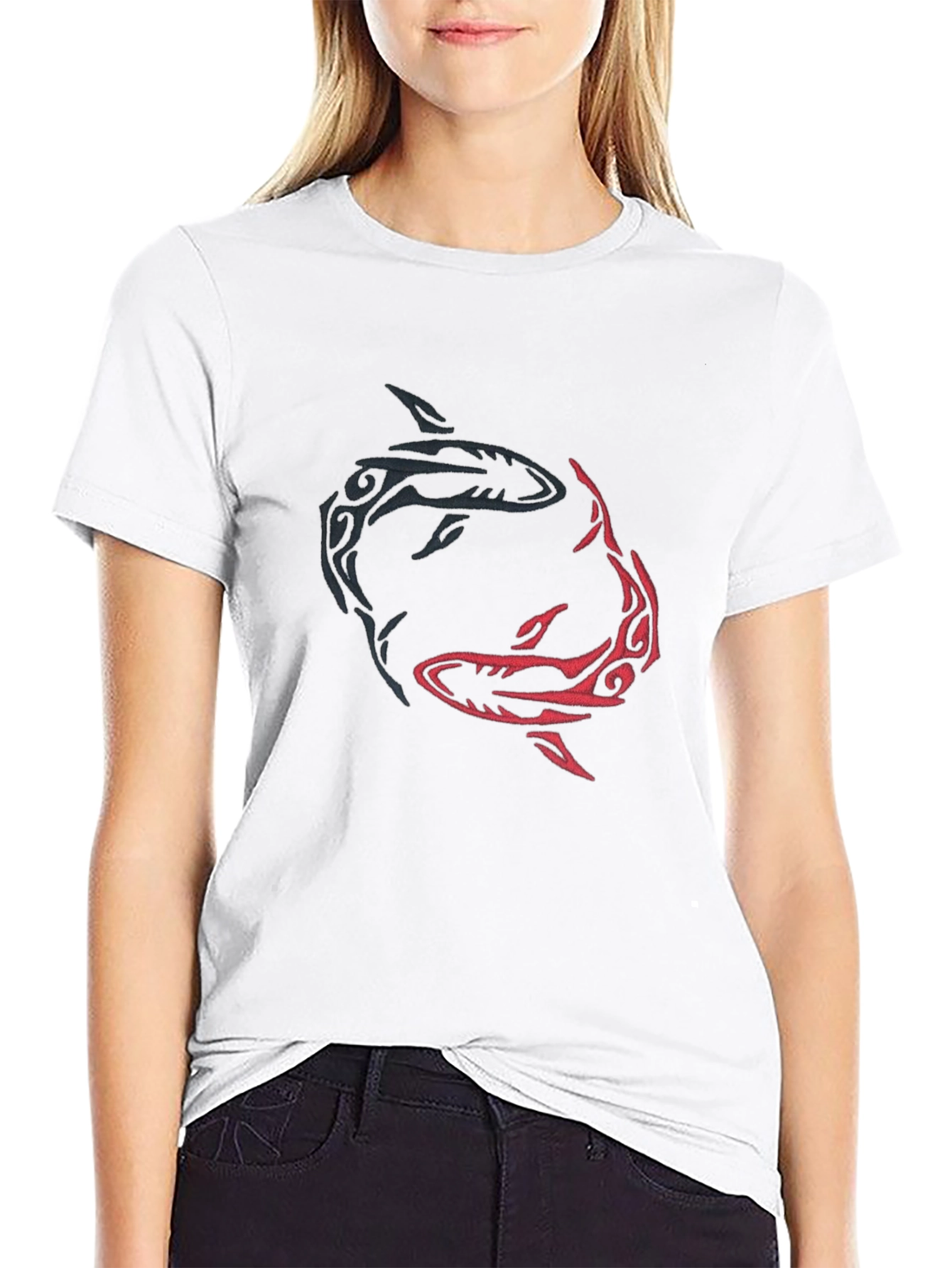 Yin Yang Sharks Graphic Tee - Black Cotton Blend