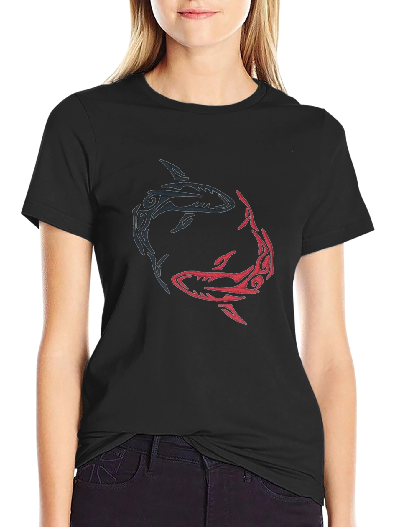 Yin Yang Sharks Graphic Tee - Black Cotton Blend
