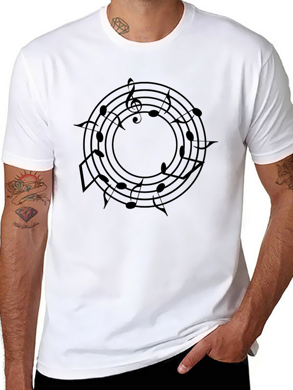 Musical Notes Circle Black T-Shirt