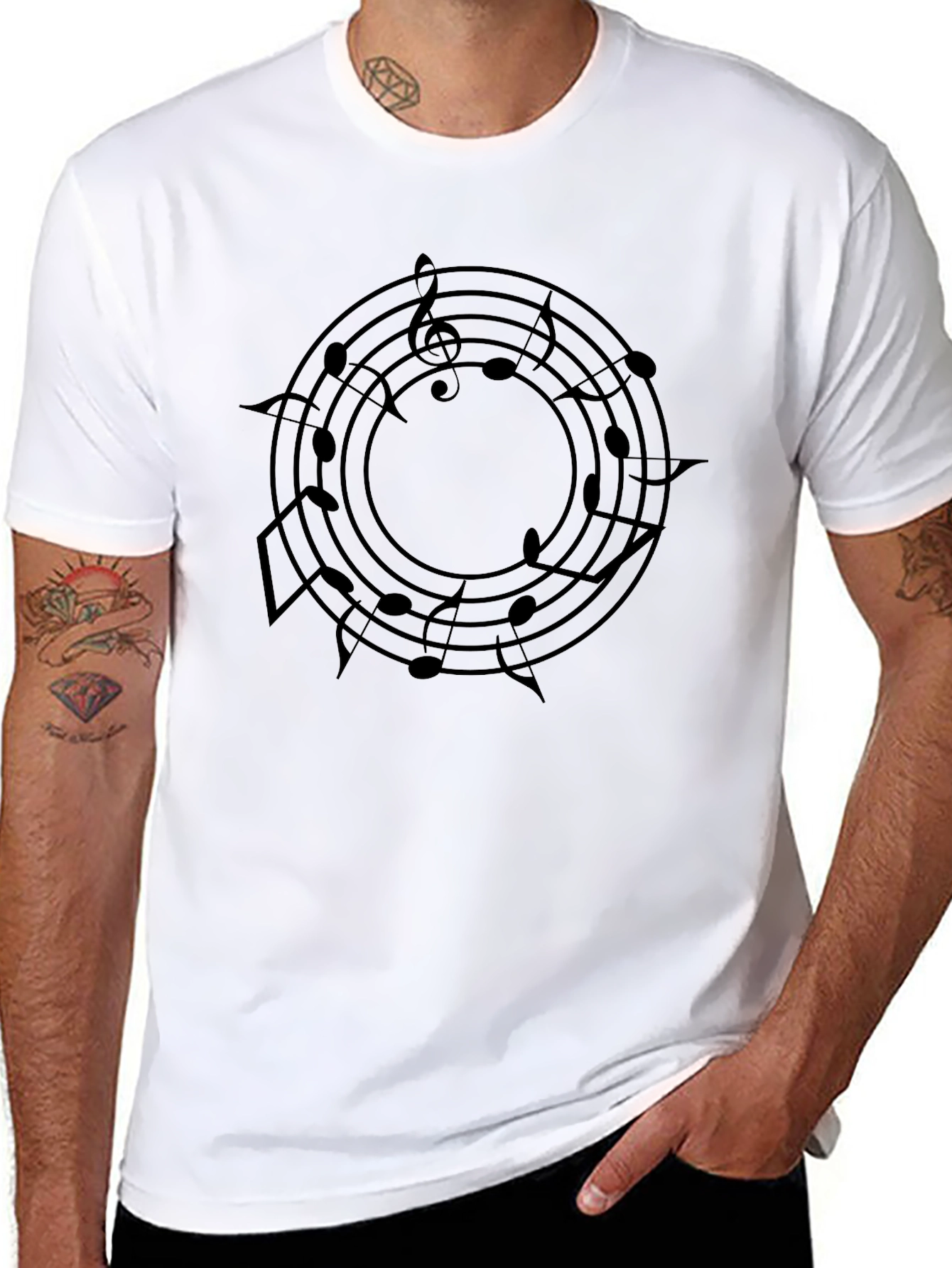 Musical Notes Circle Black T-Shirt