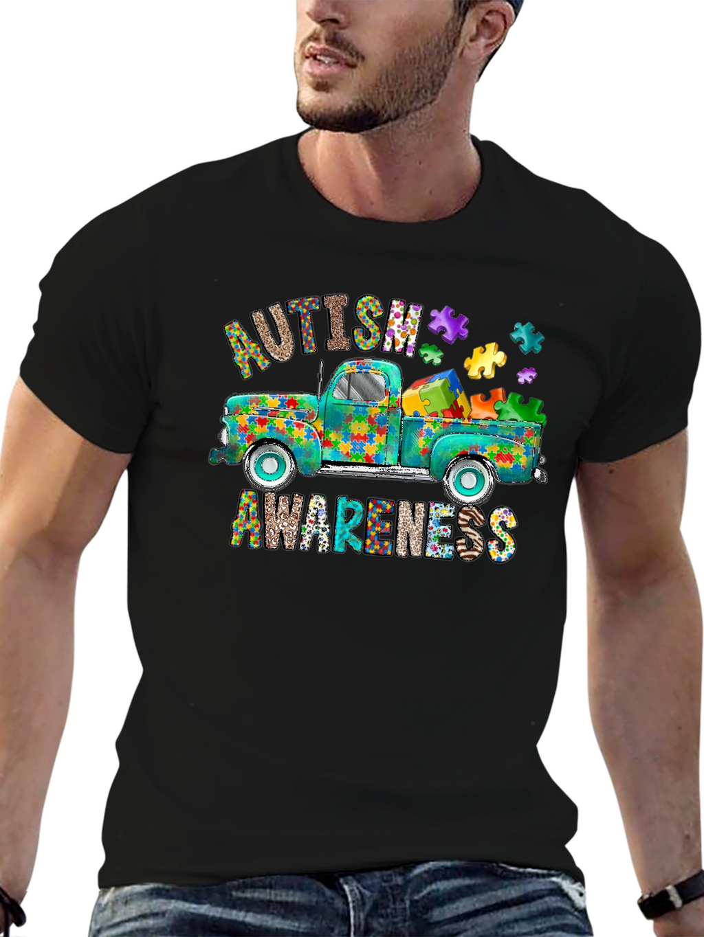 Autism Awareness Puzzle Truck Graphic Tee