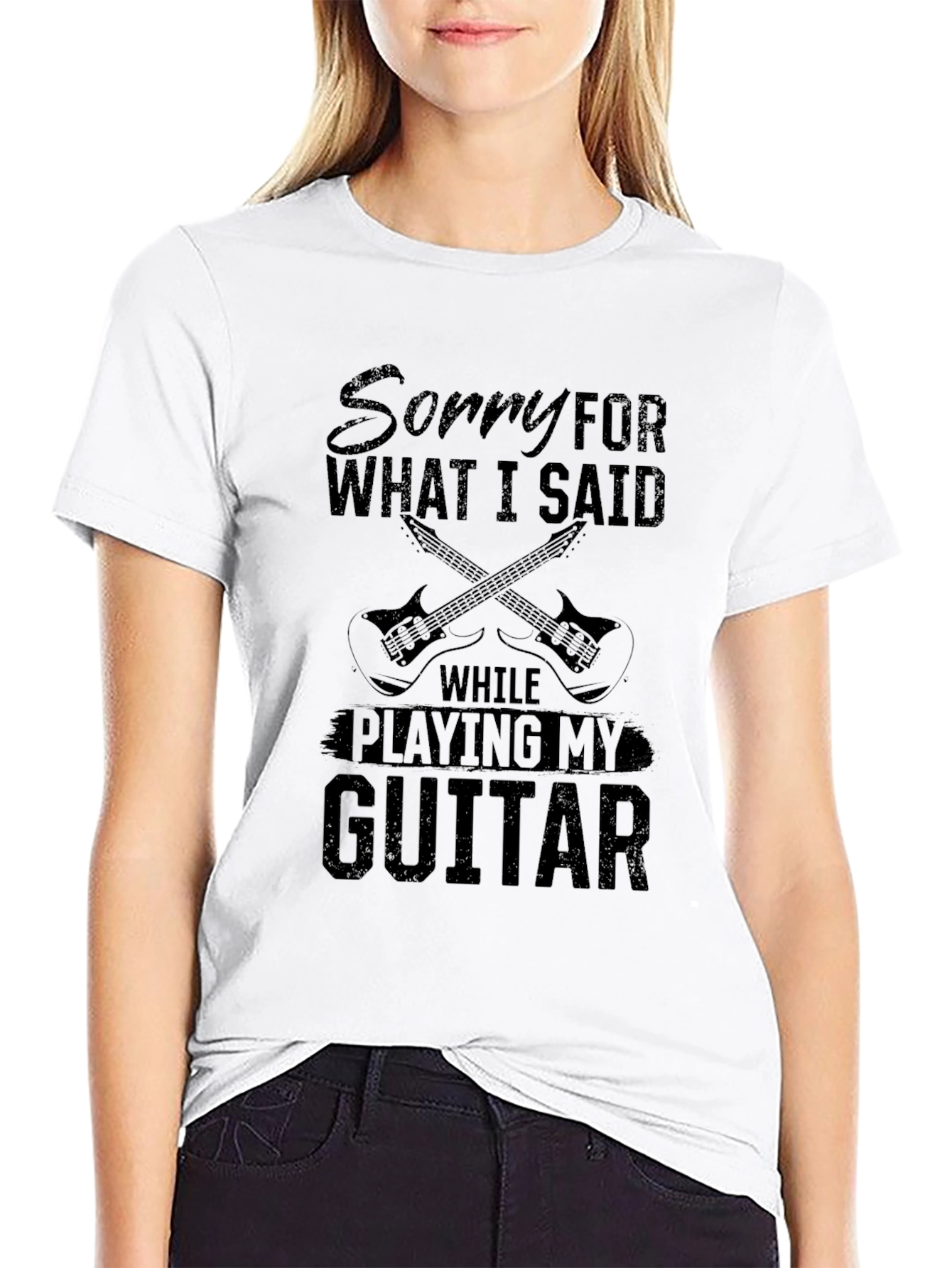 Sorry Guitar Player Graphic Tee - Black Cotton Blend