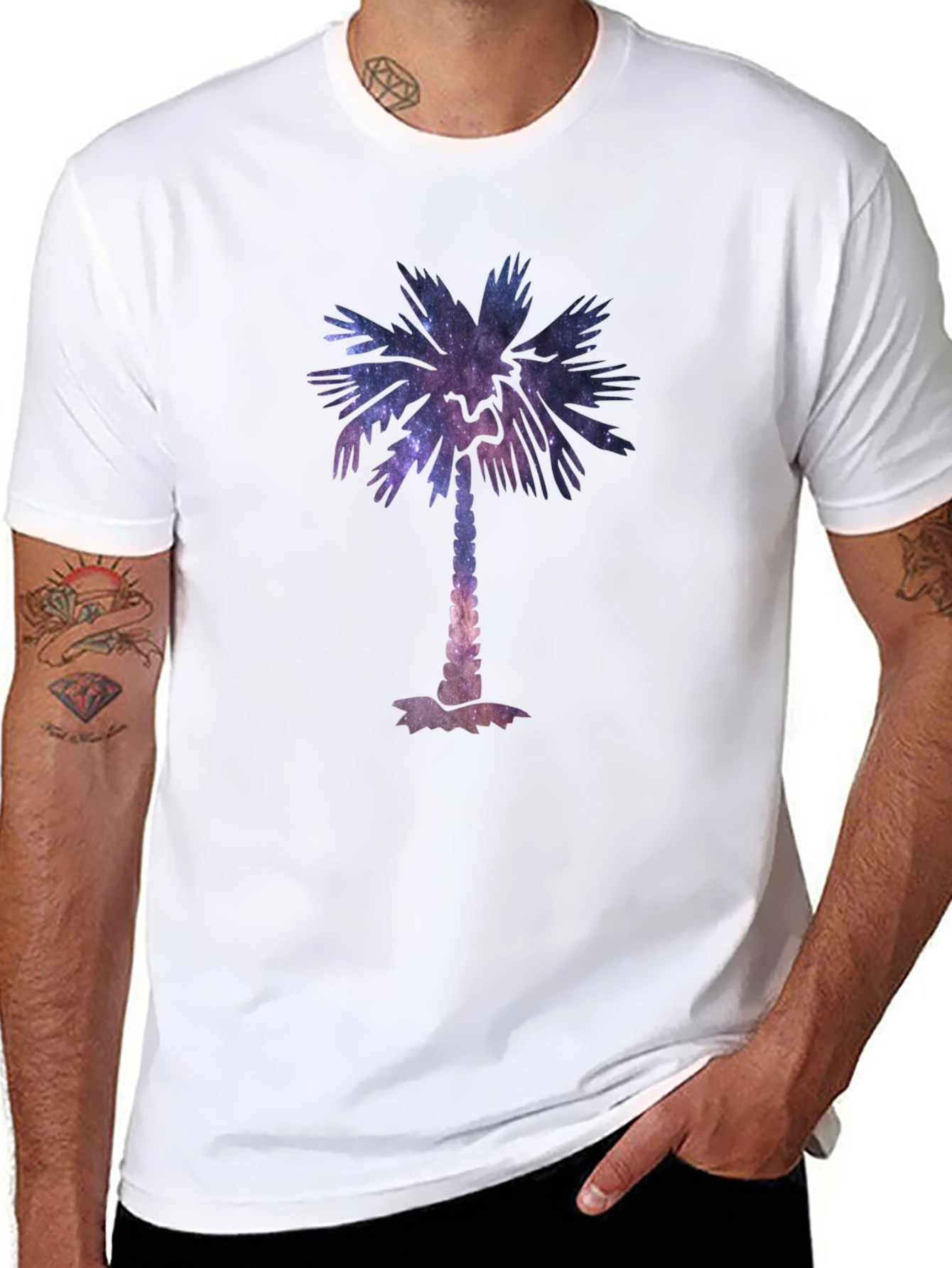 Cosmic Palm Tree Graphic Tee - Stylish Black T-Shirt