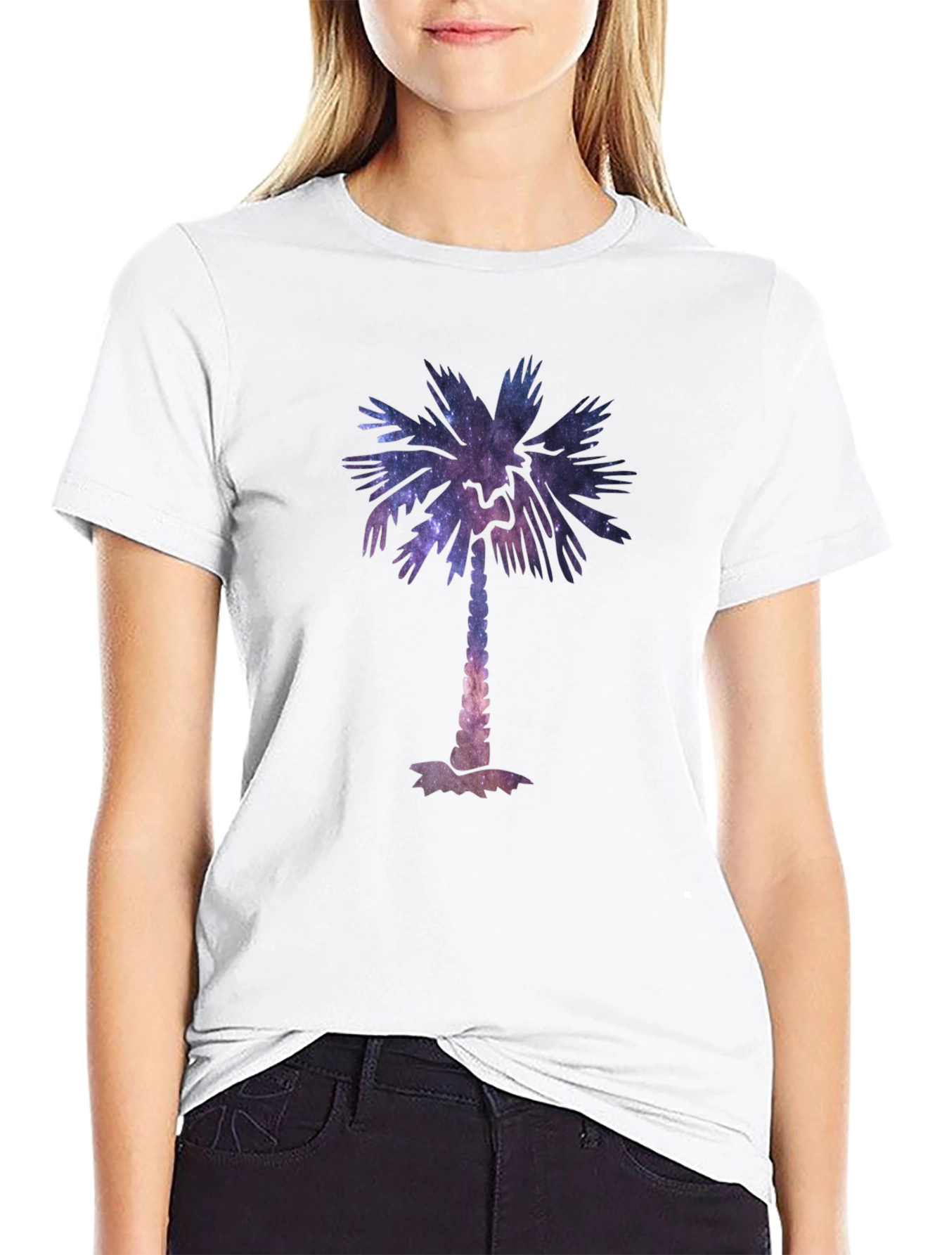 Cosmic Palm Tree Graphic Tee - Stylish Black T-Shirt