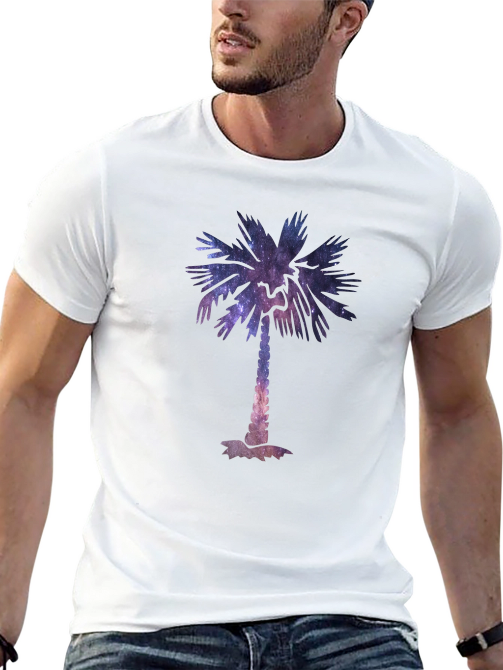 Cosmic Palm Tree Graphic Tee - Stylish Black T-Shirt