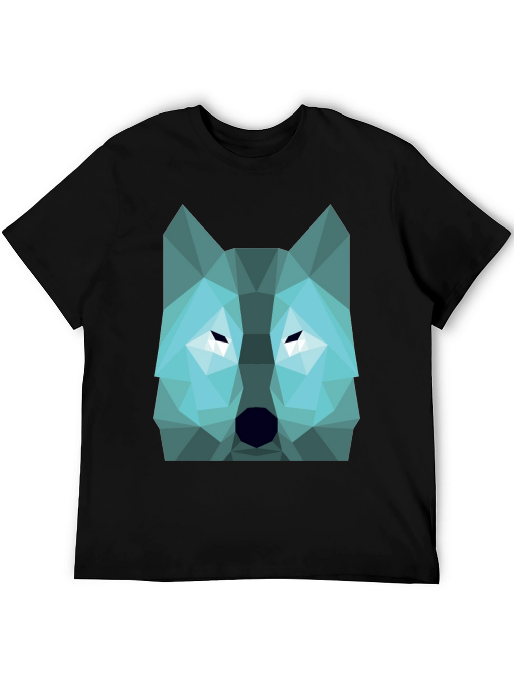 Geometric Wolf Graphic Print Tee - Black