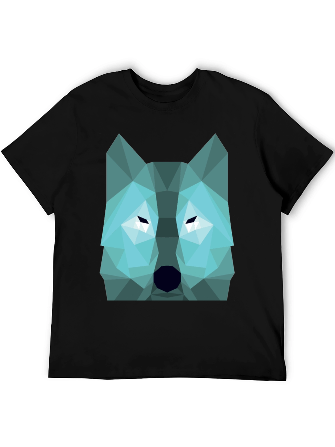 Geometric Wolf Graphic Print Tee - Black