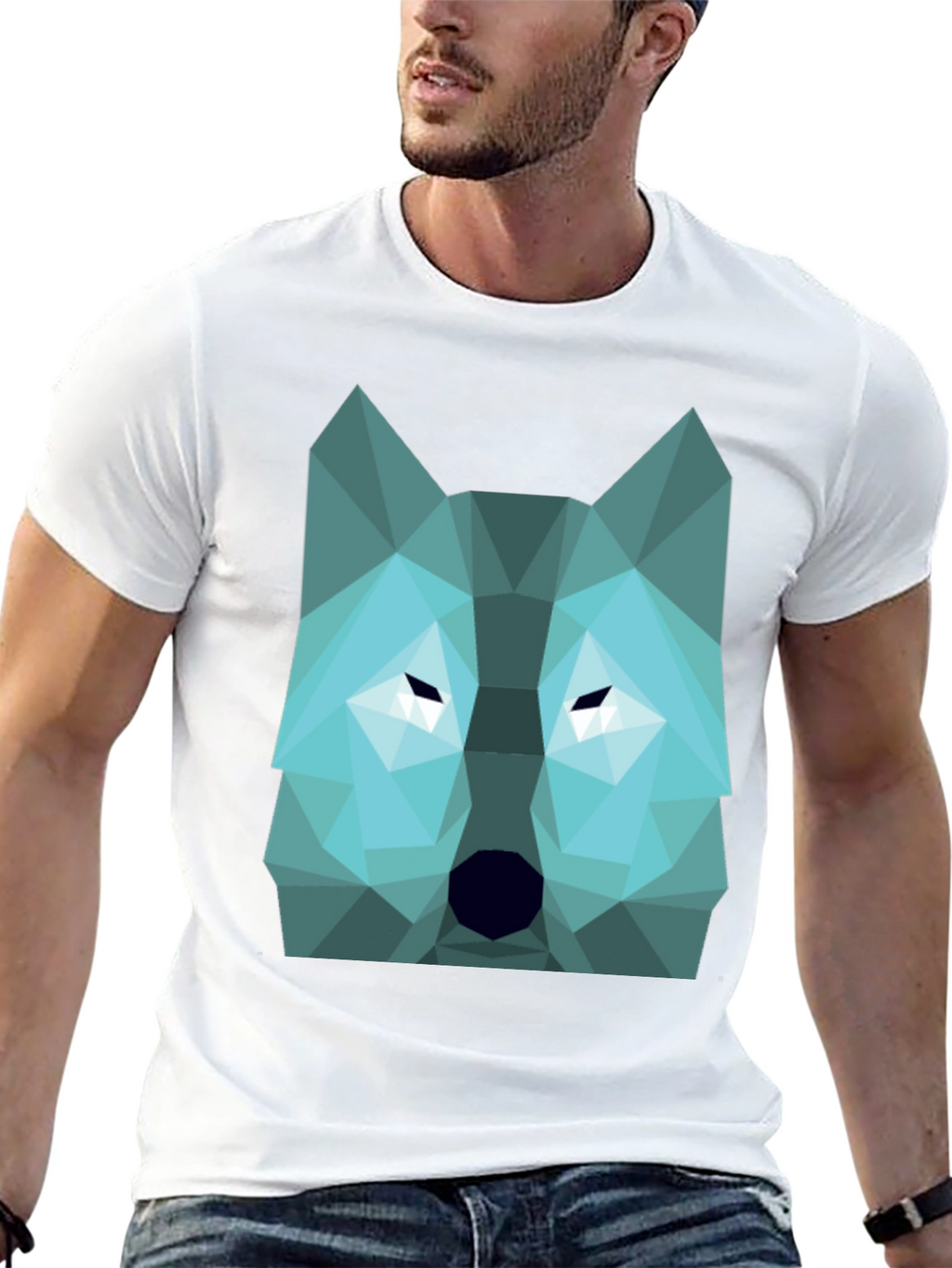 Geometric Wolf Graphic Print Tee - Black