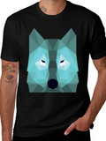 Geometric Wolf Graphic Print Tee - Black