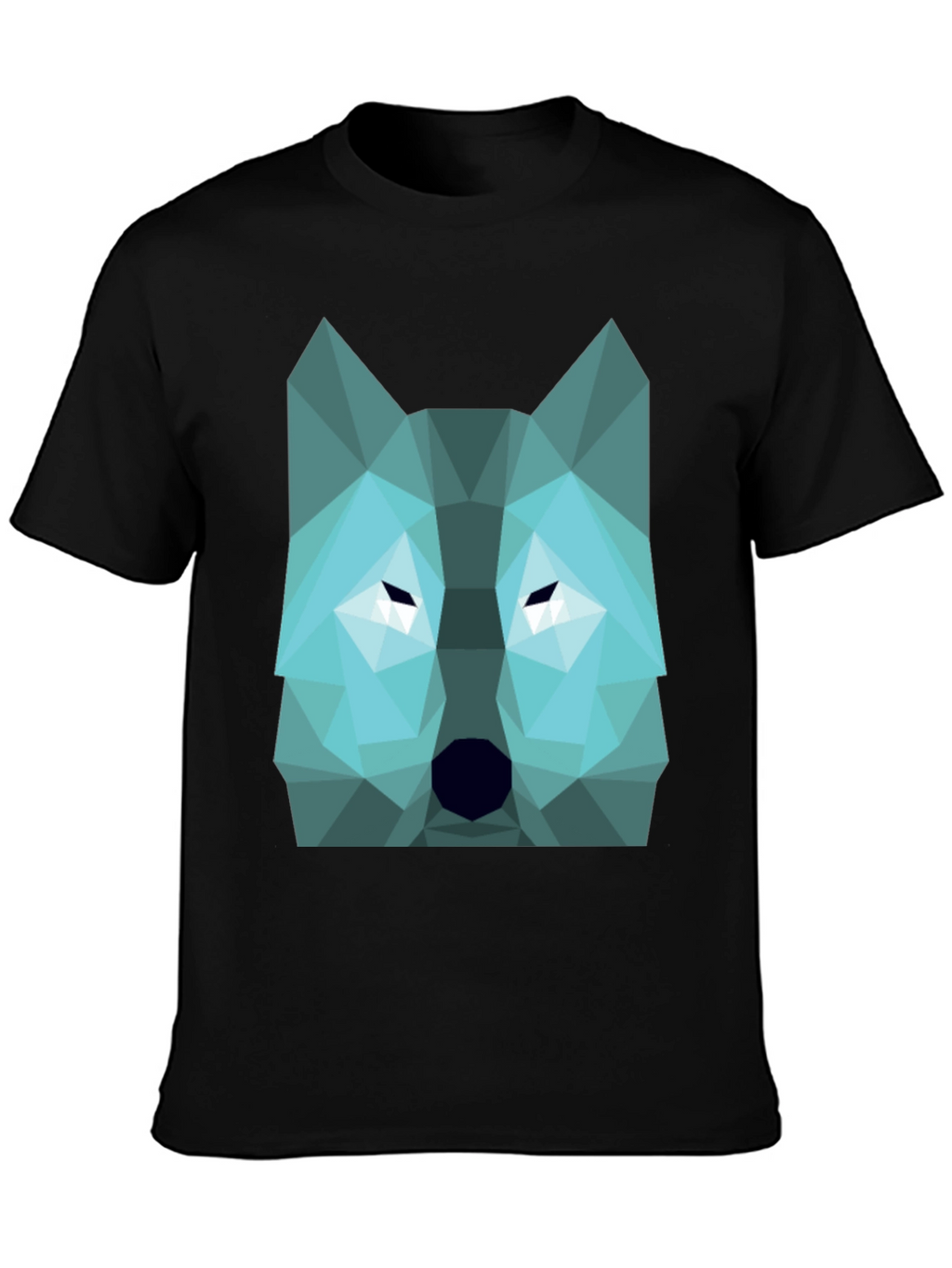 Geometric Wolf Graphic Print Tee - Black