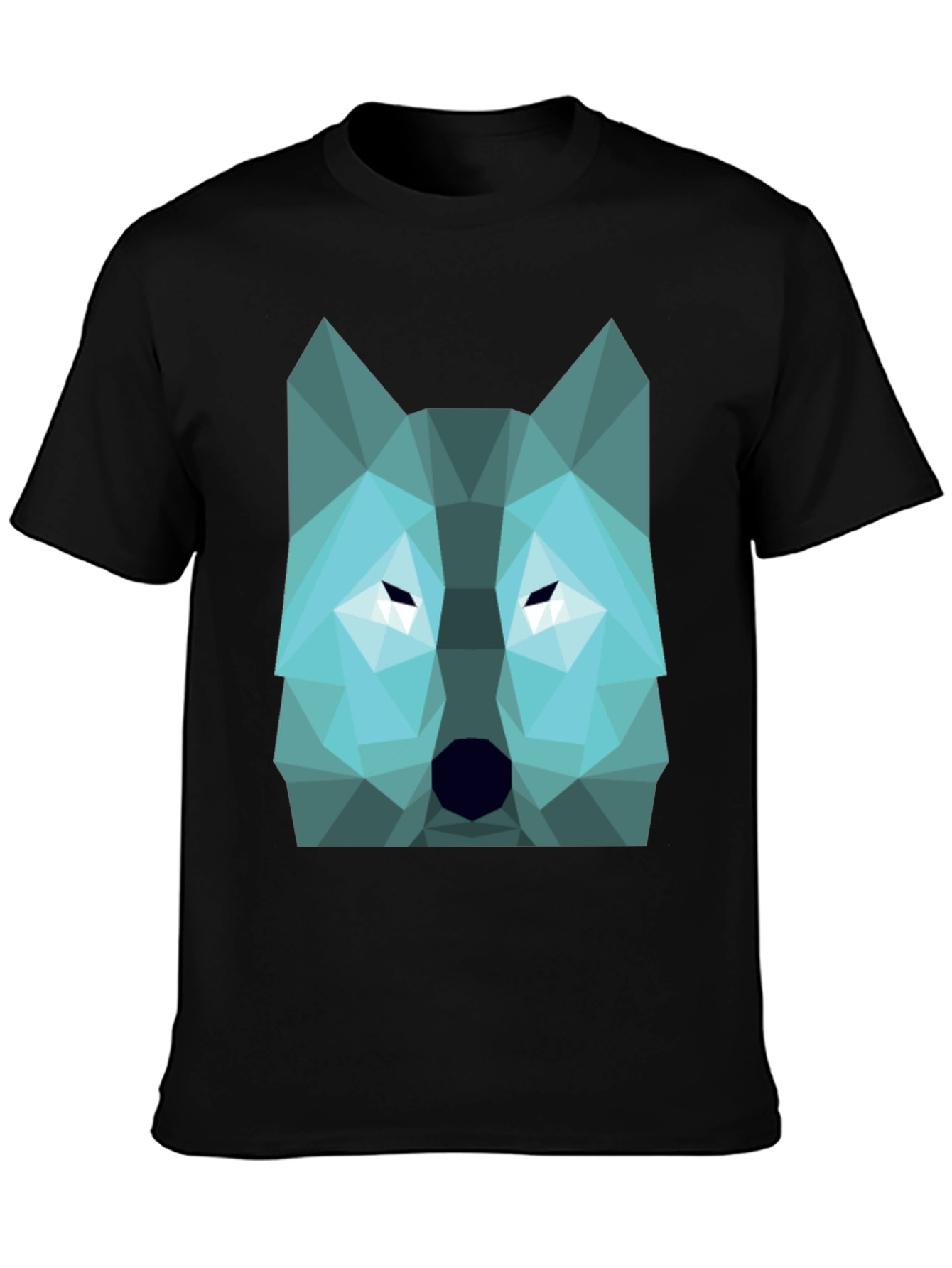 Geometric Wolf Graphic Print Tee - Black