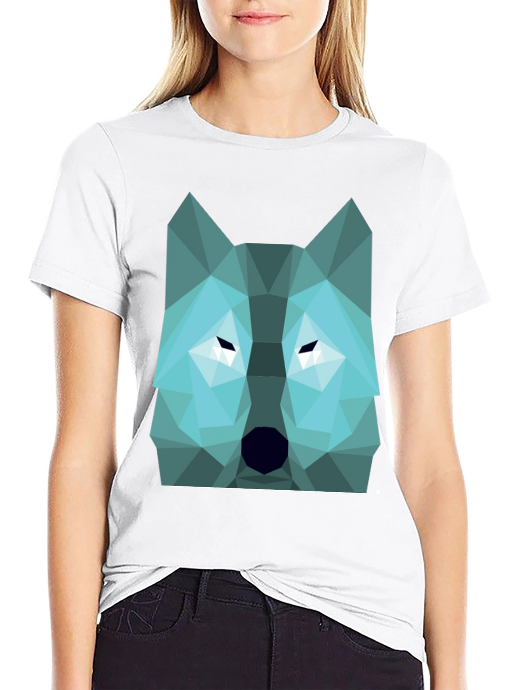 Geometric Wolf Graphic Print Tee - Black