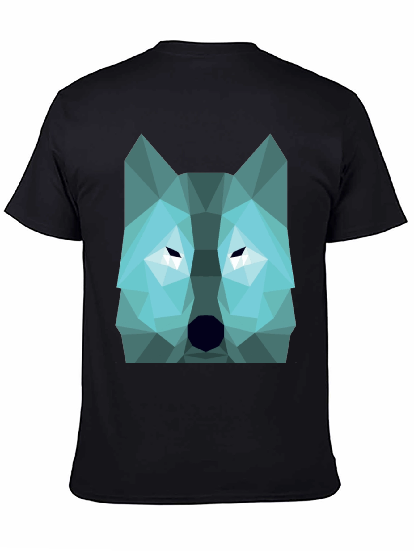 Geometric Wolf Graphic Print Tee - Black