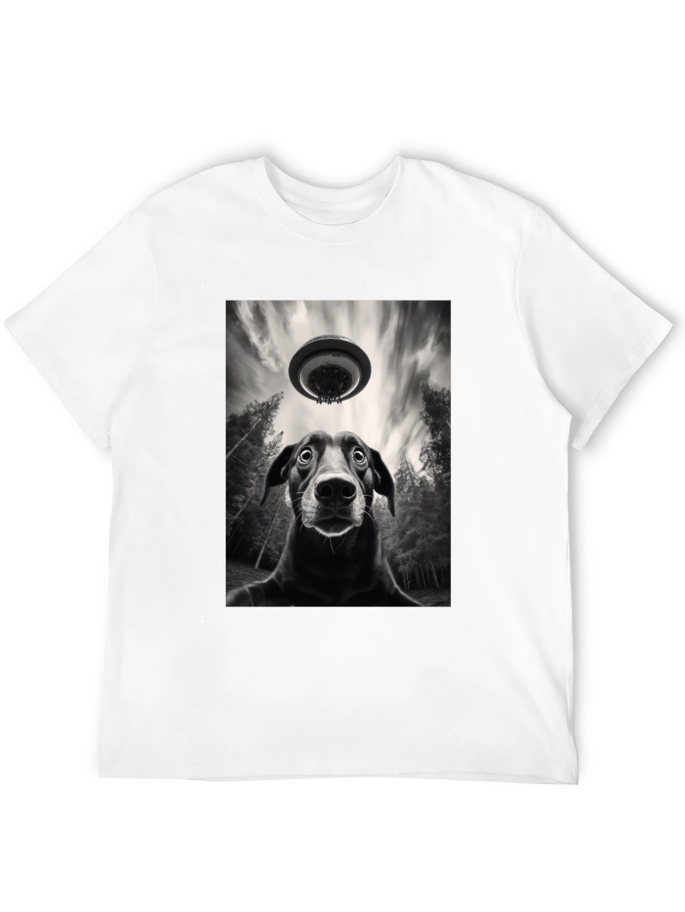 Dog UFO Graphic Tee - Black Cotton T-Shirt