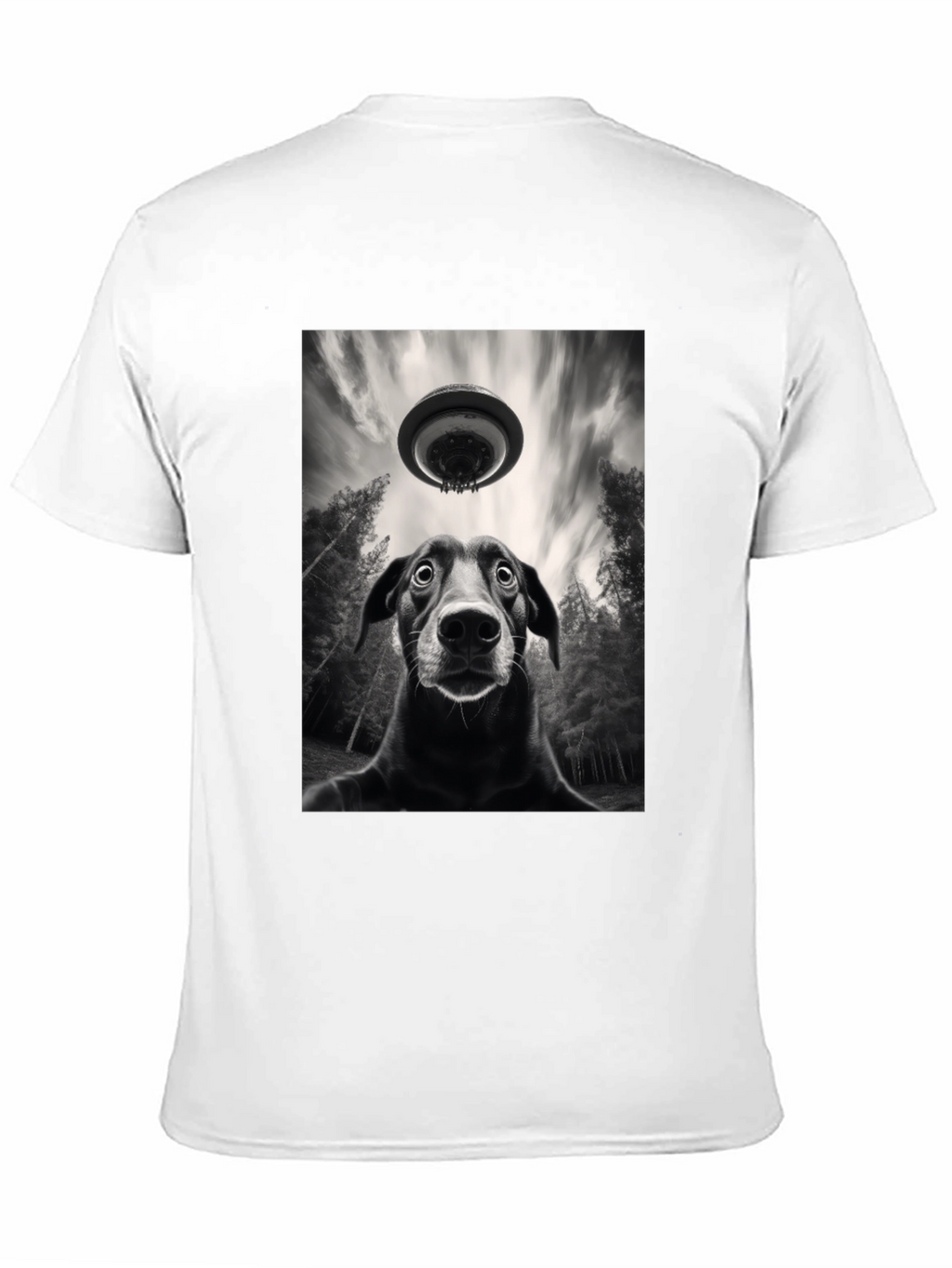 Dog UFO Graphic Tee - Black Cotton T-Shirt