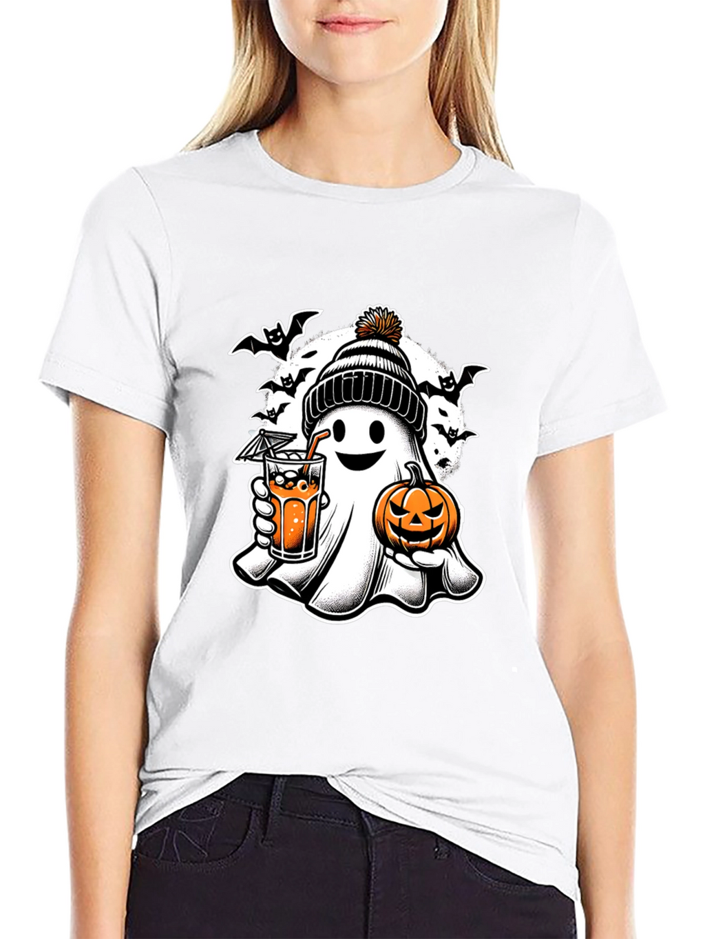 Halloween Ghost with Pumpkin T-Shirt