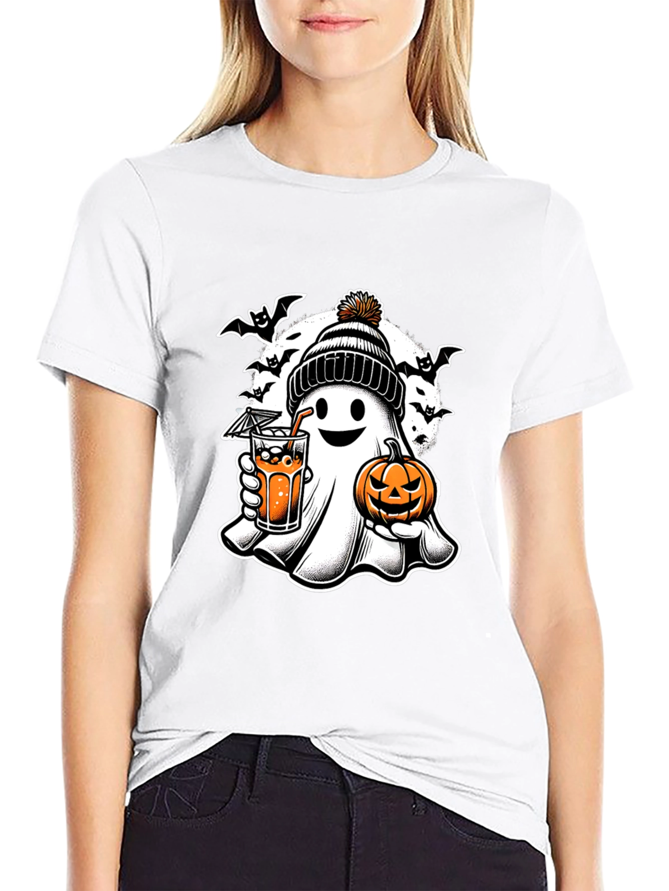 Halloween Ghost with Pumpkin T-Shirt