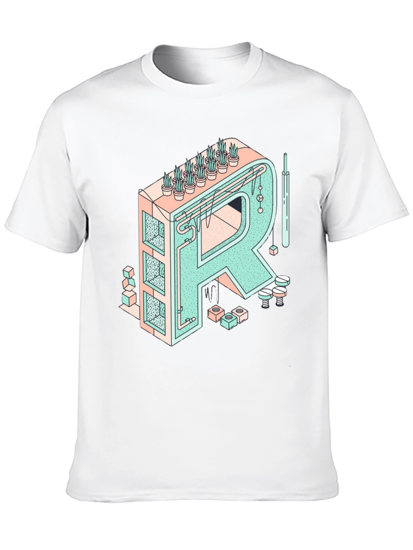 Geometric Letter R Graphic Tee - Unique Art Shirt