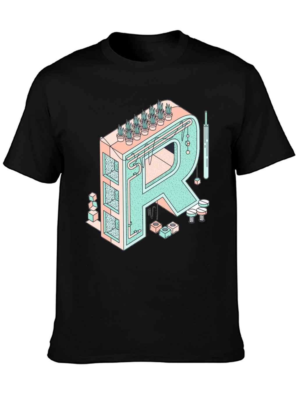 Geometric Letter R Graphic Tee - Unique Art Shirt