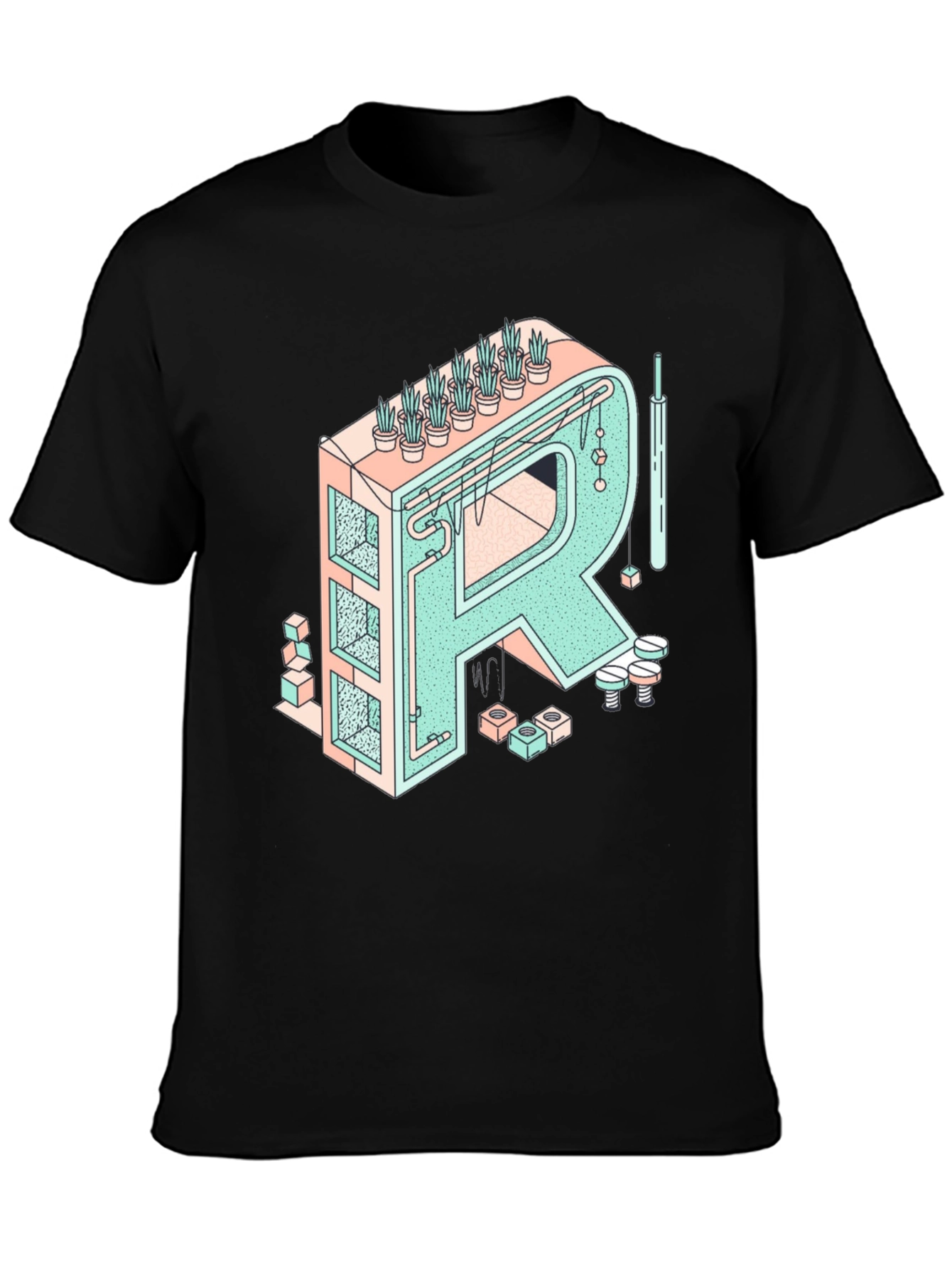 Geometric Letter R Graphic Tee - Unique Art Shirt