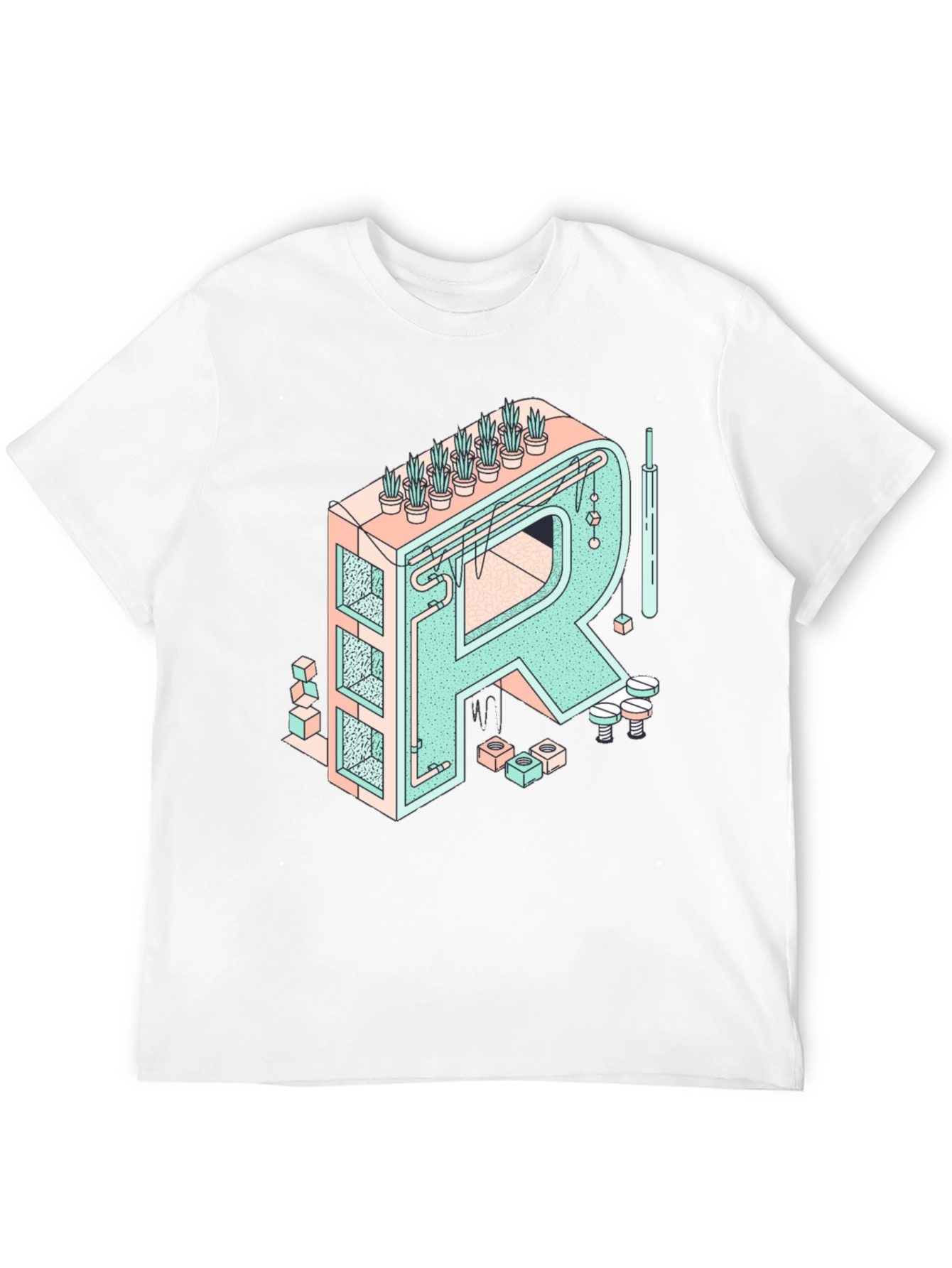 Geometric Letter R Graphic Tee - Unique Art Shirt