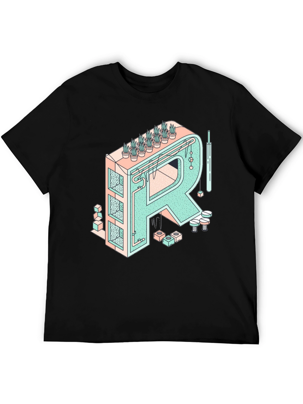 Geometric Letter R Graphic Tee - Unique Art Shirt