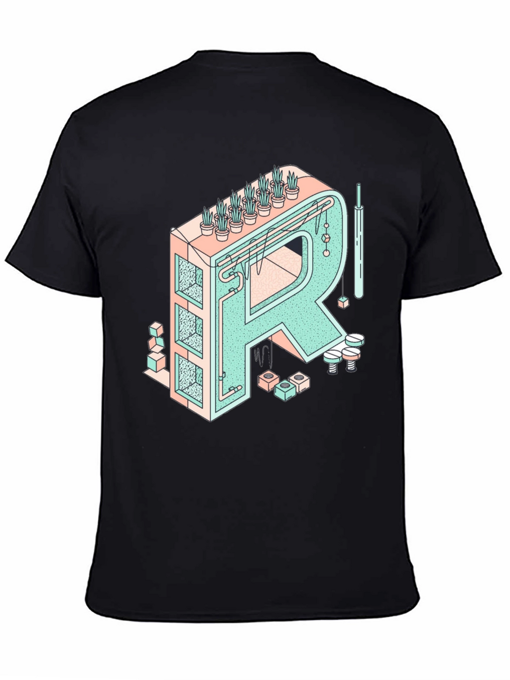Geometric Letter R Graphic Tee - Unique Art Shirt