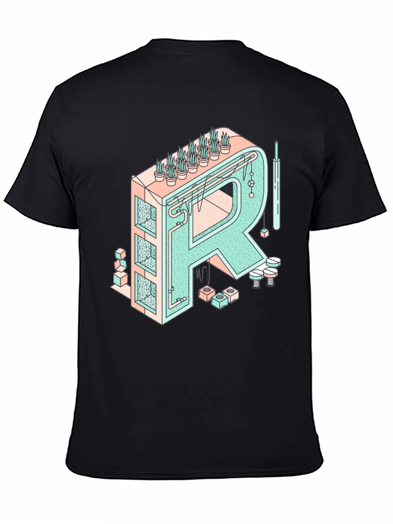 Geometric Letter R Graphic Tee - Unique Art Shirt