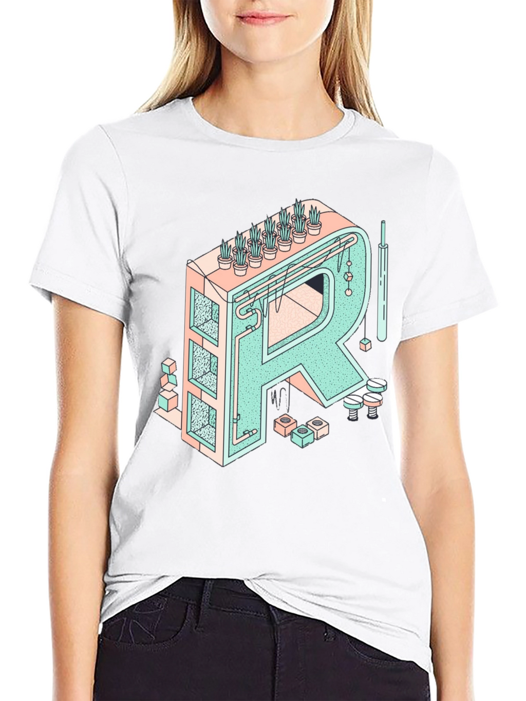 Geometric Letter R Graphic Tee - Unique Art Shirt