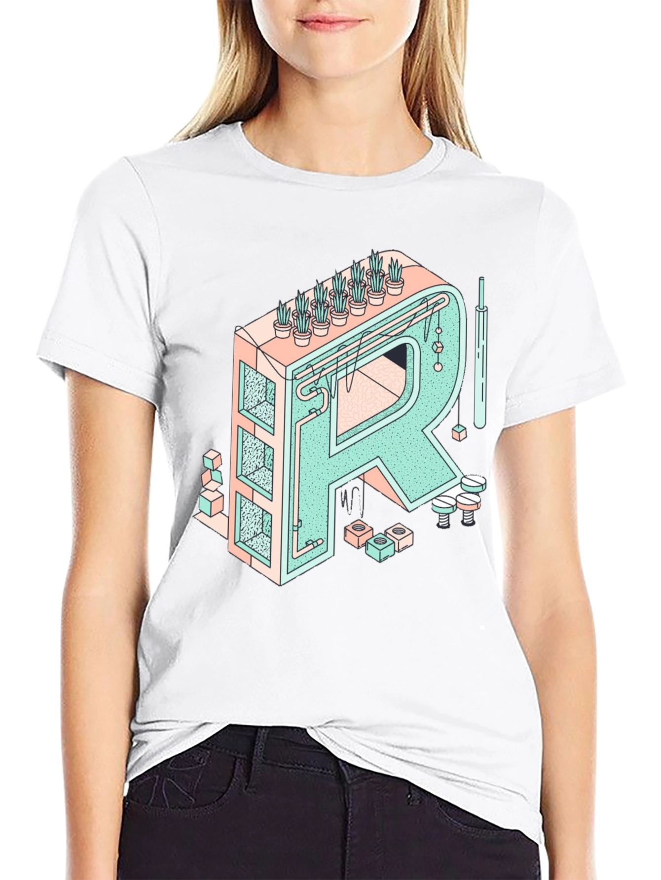 Geometric Letter R Graphic Tee - Unique Art Shirt
