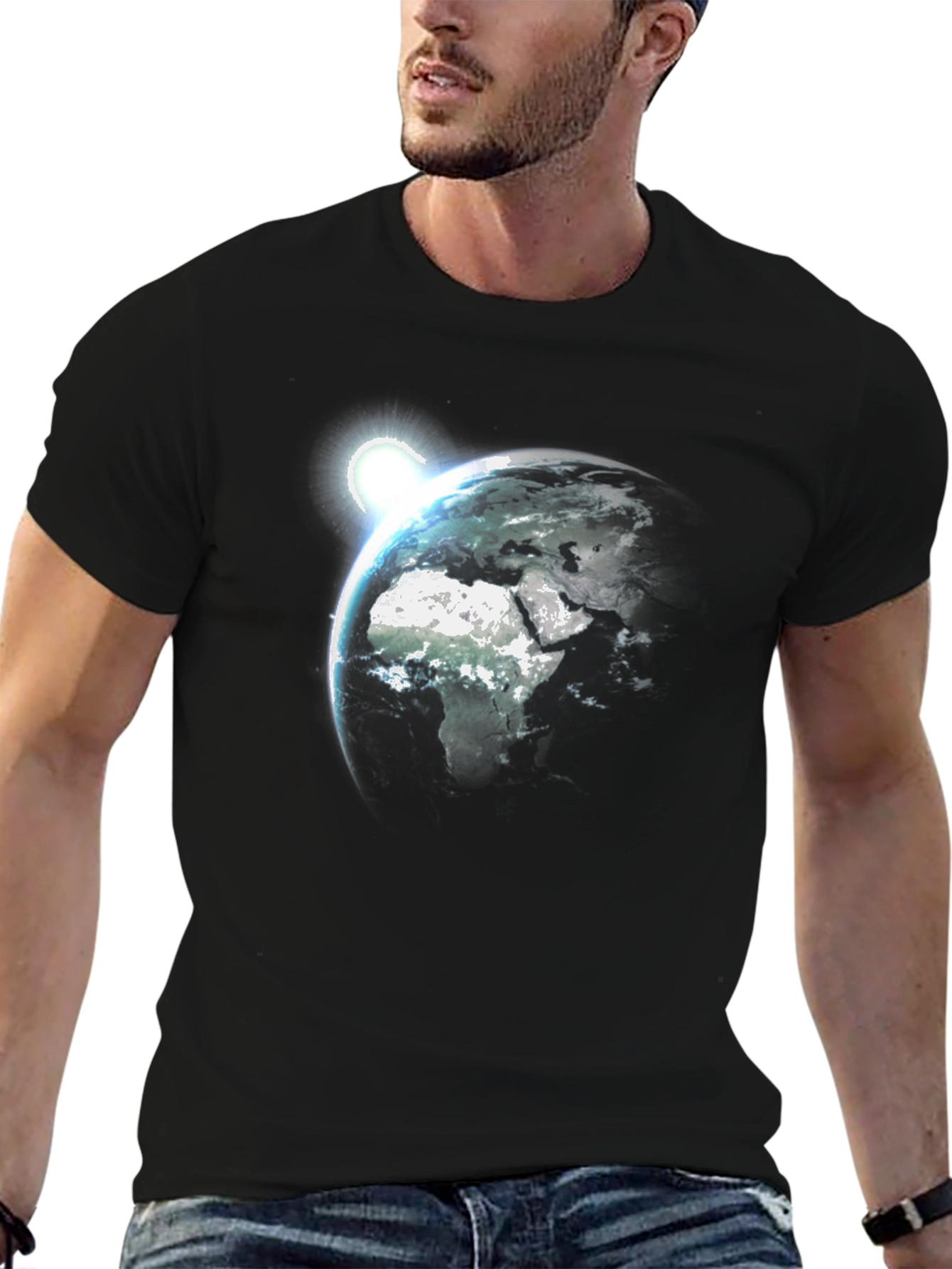 Earth Rise Graphic Tee - Black Cotton T-Shirt