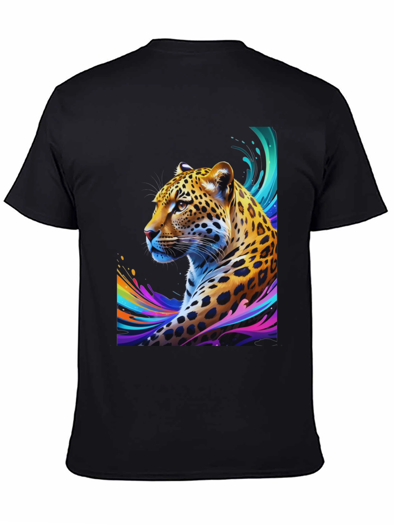 Vibrant Leopard Graphic Tee - Stylish Mens Black T-Shirt