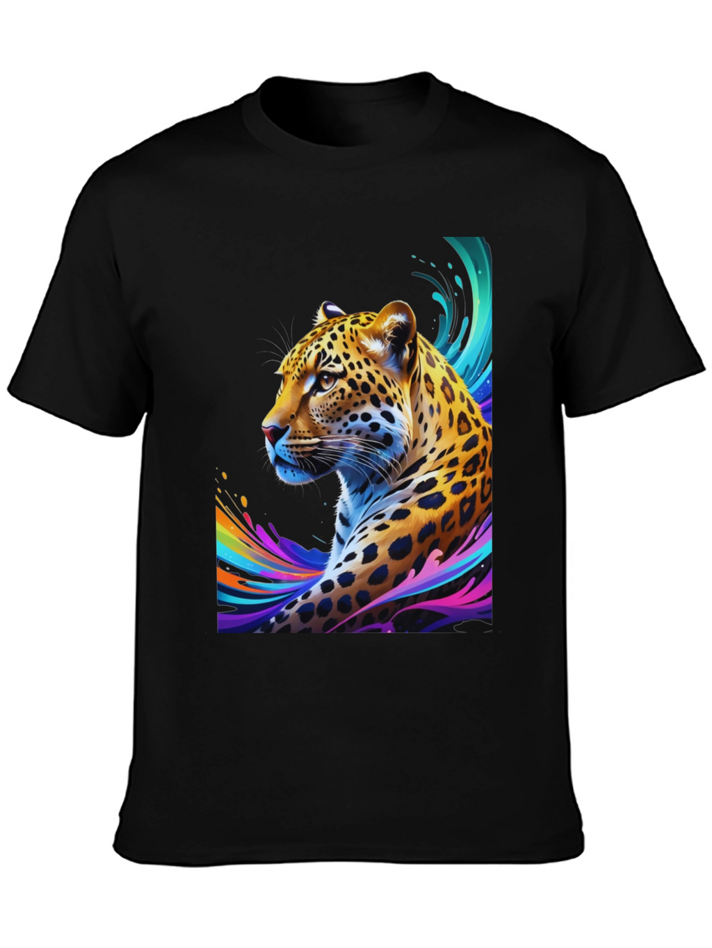 Vibrant Leopard Graphic Tee - Stylish Mens Black T-Shirt