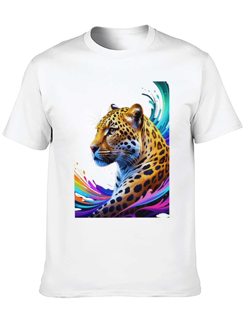 Vibrant Leopard Graphic Tee - Stylish Mens Black T-Shirt
