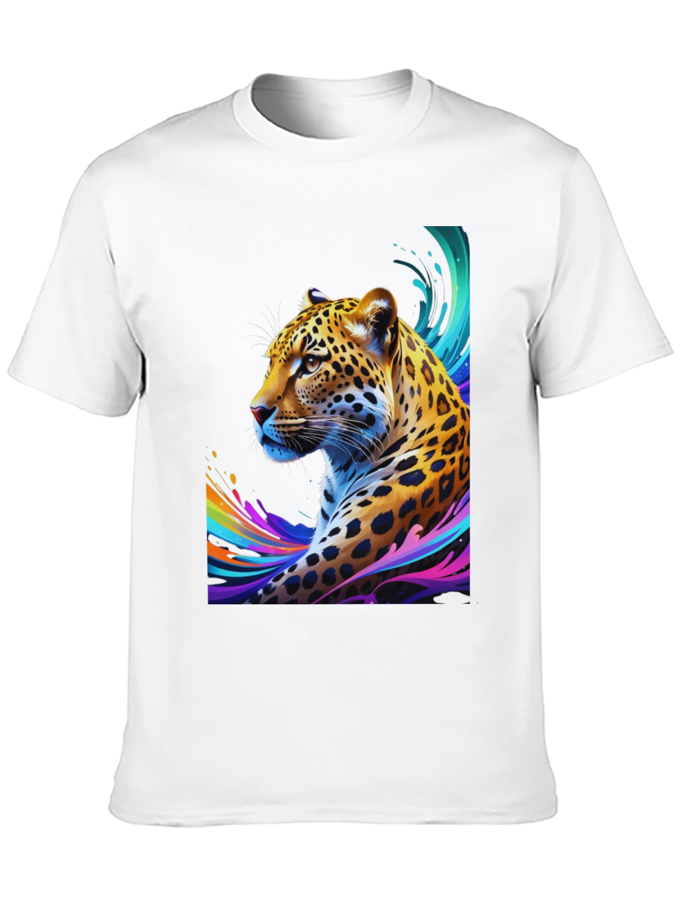 Vibrant Leopard Graphic Tee - Stylish Mens Black T-Shirt