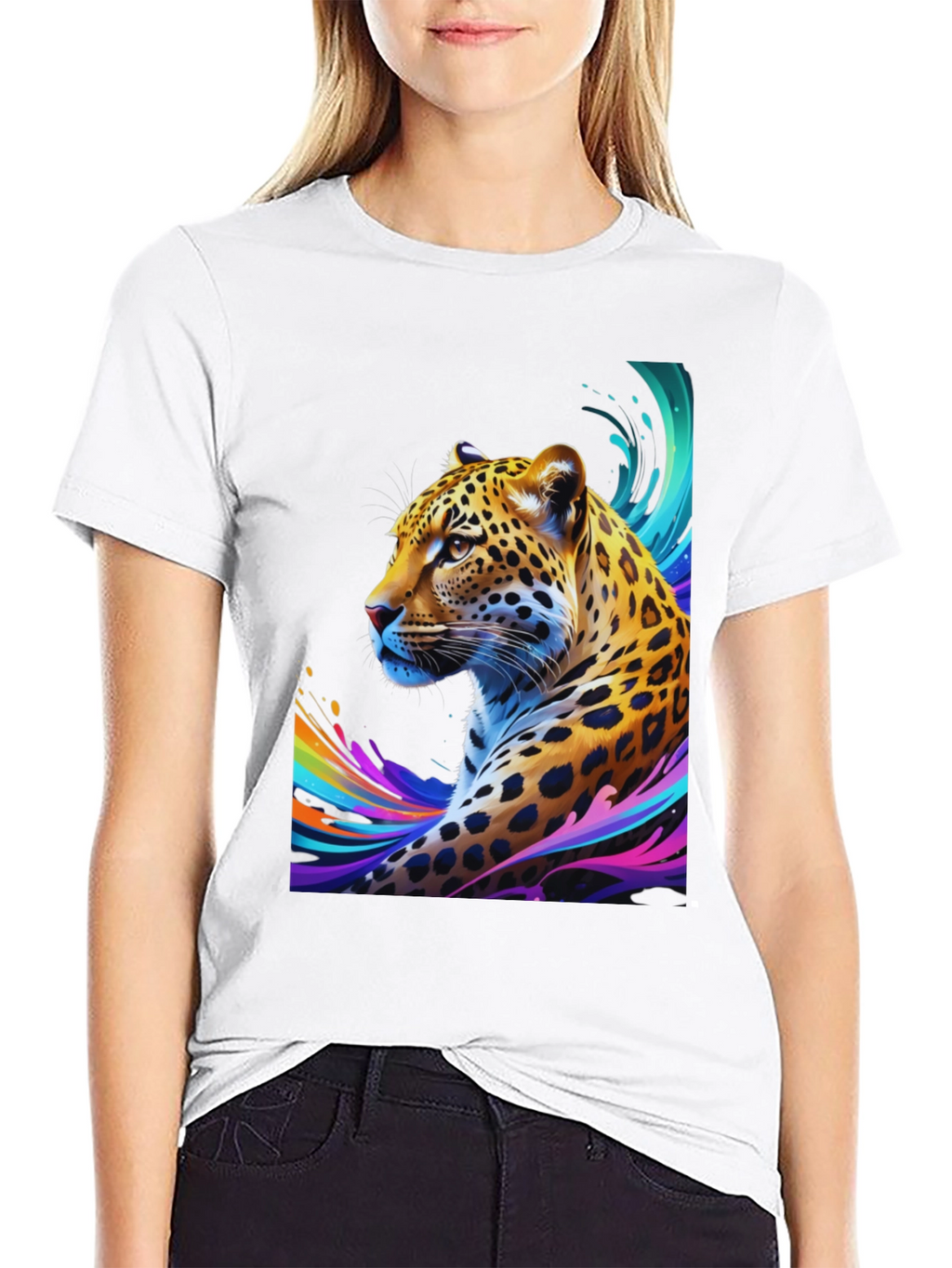Vibrant Leopard Graphic Tee - Stylish Mens Black T-Shirt