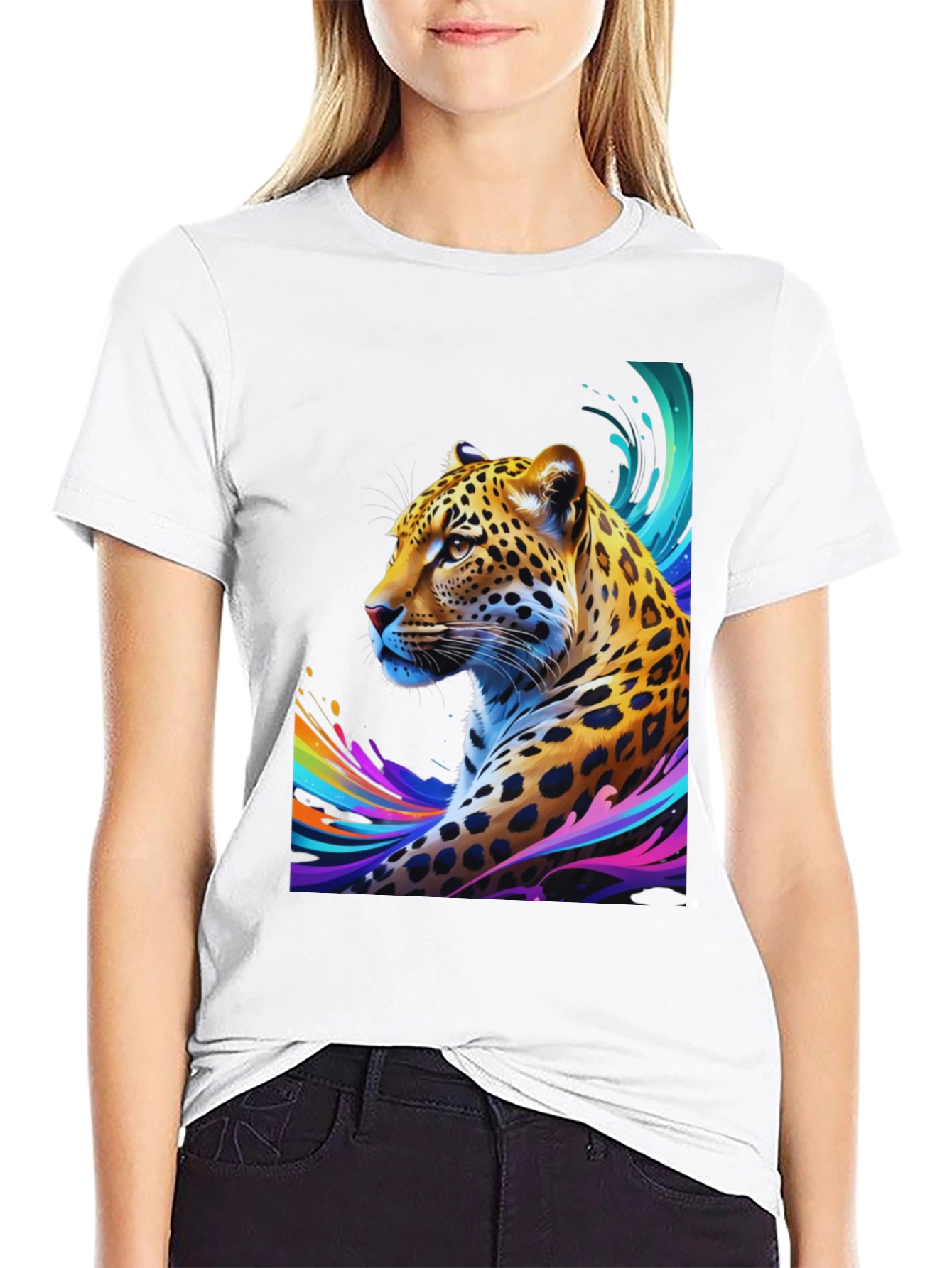 Vibrant Leopard Graphic Tee - Stylish Mens Black T-Shirt