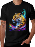 Vibrant Leopard Graphic Tee - Stylish Mens Black T-Shirt