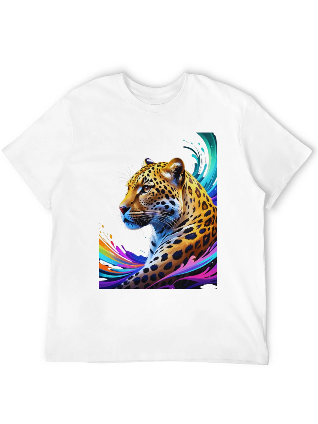 Vibrant Leopard Graphic Tee - Stylish Mens Black T-Shirt