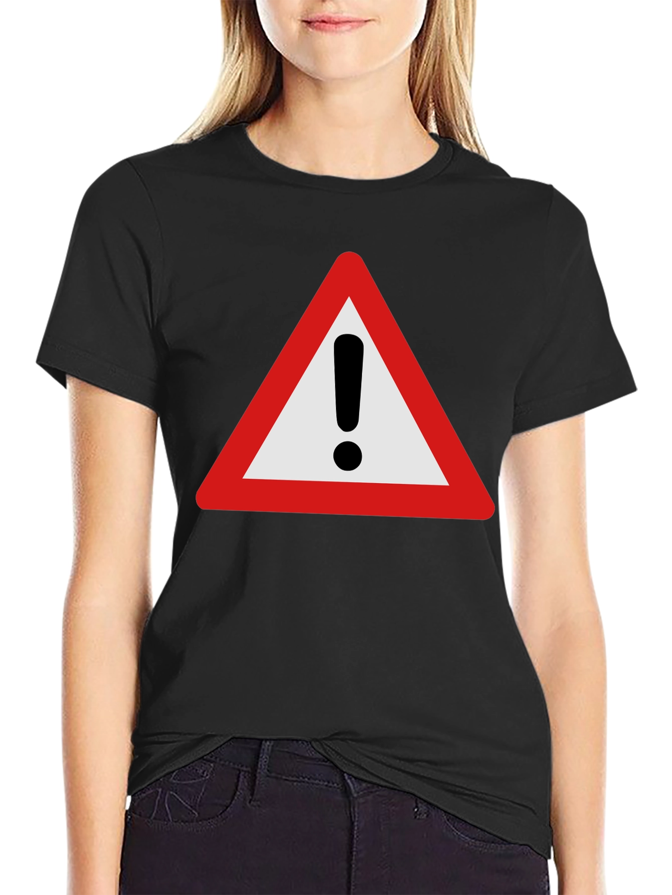 Warning Sign Graphic T-Shirt - Black Cotton Tee