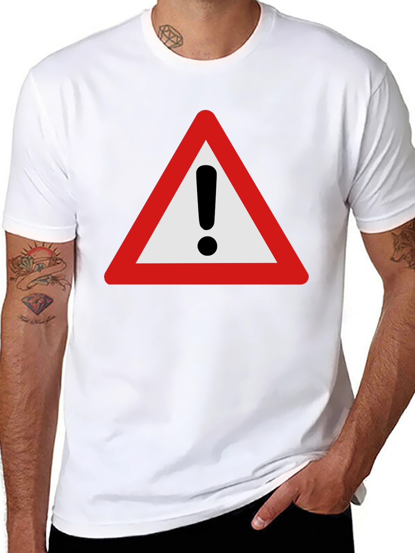 Warning Sign Graphic T-Shirt - Black Cotton Tee