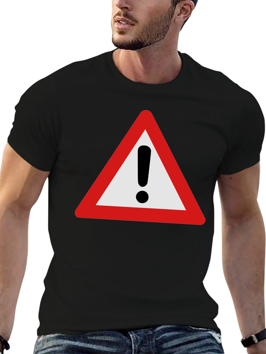Warning Sign Graphic T-Shirt - Black Cotton Tee