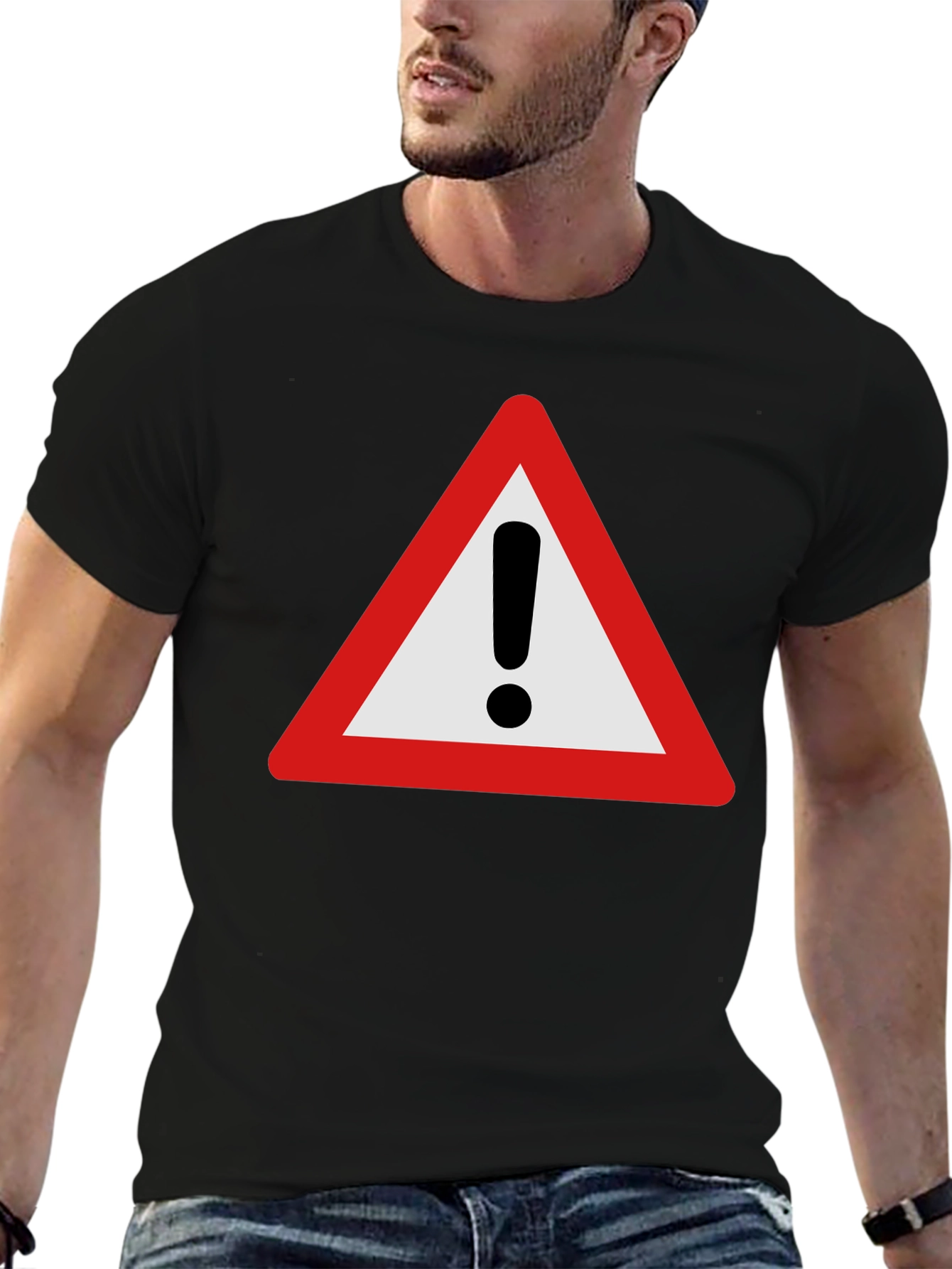 Warning Sign Graphic T-Shirt - Black Cotton Tee