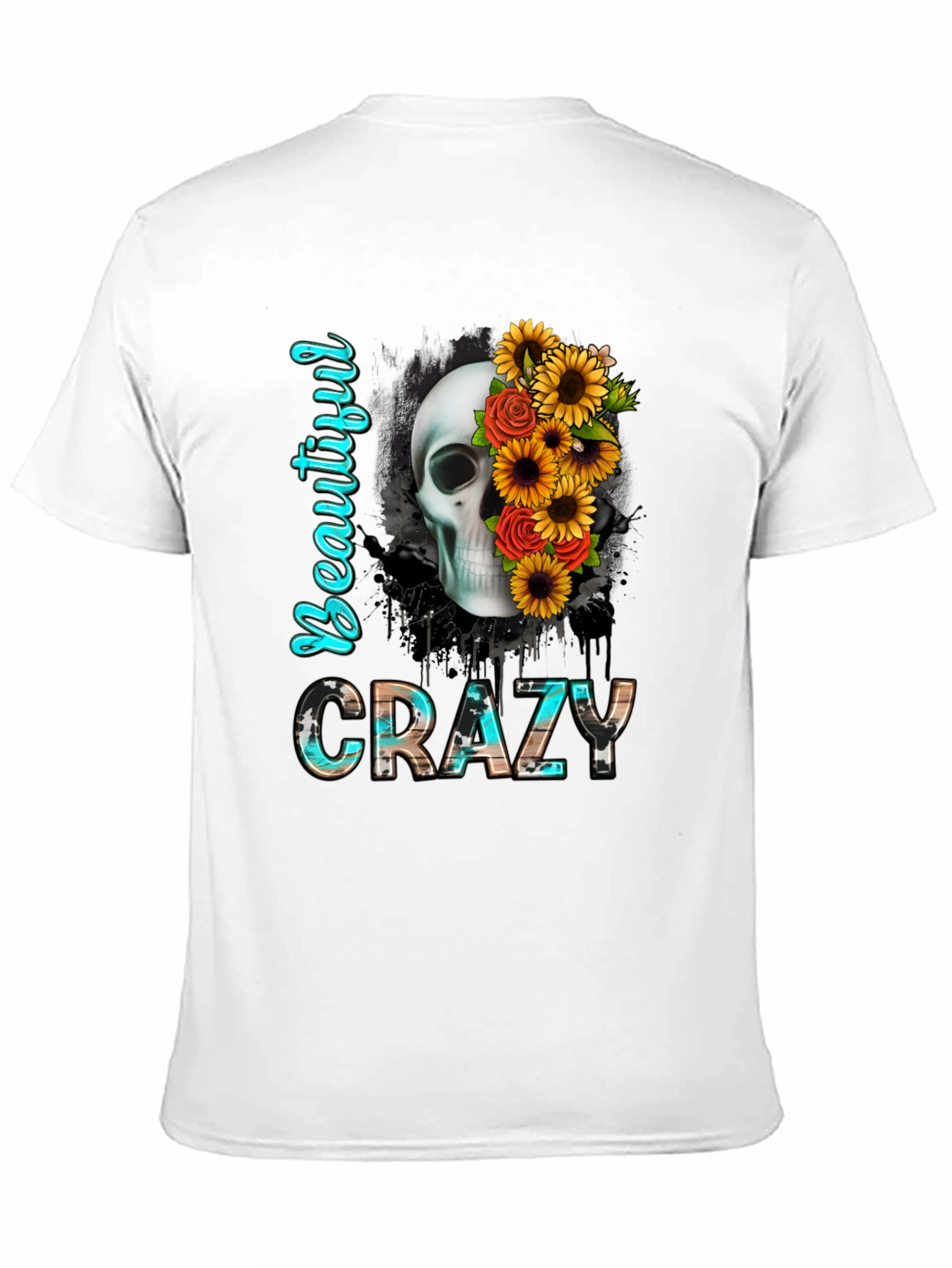 Beautiful Crazy Skull & Flowers Graphic Tee