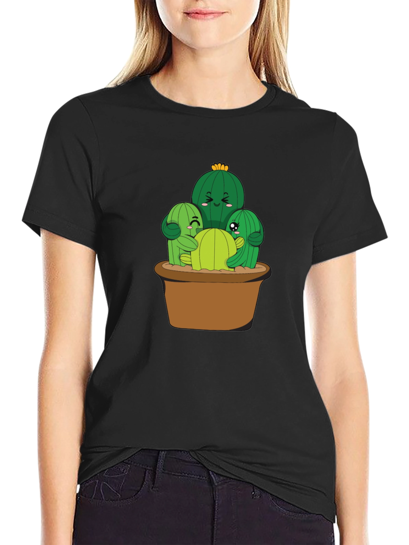 Cactus Family T-Shirt - Hugging Cacti in Pot Graphic Tee