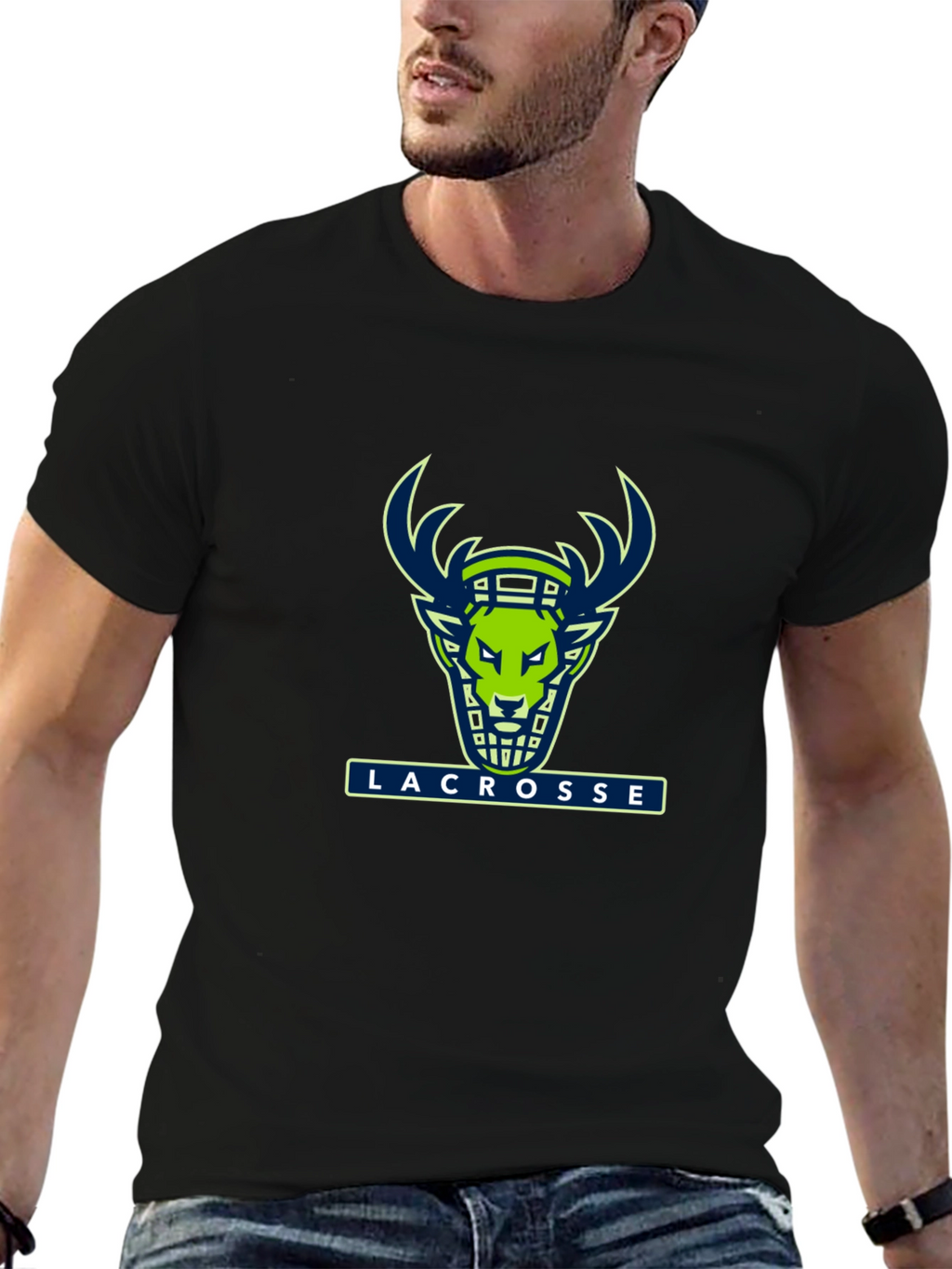 Lacrosse Deer Graphic Black T-Shirt